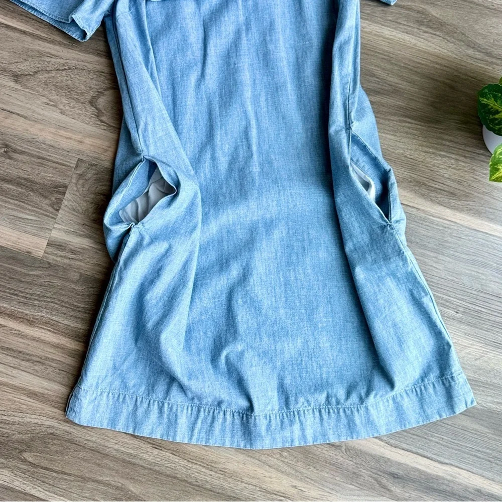 J.Crew Edie Chambray Ruffle Shift Cotton Yoke Dress –With Pockets -‎  Size 4